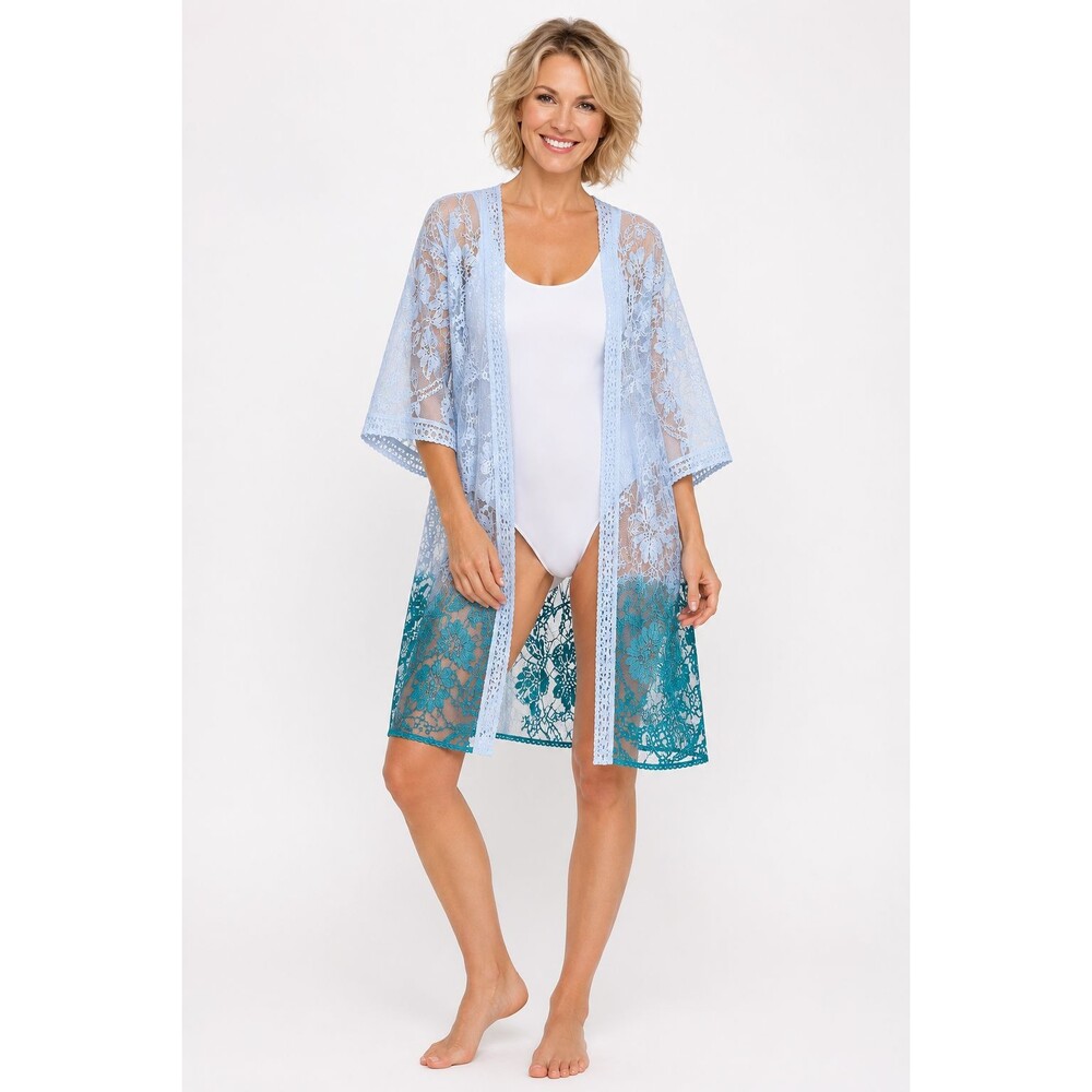 New Umgee S 4 6 8 Sheer Floral Lace Blue Ombre Duster Jacket Open Oversized